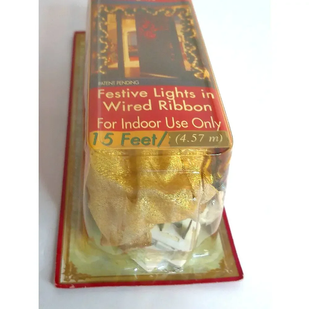 Vintage Sheer Glow 15ft Gold Wired Ribbon Festive String Lights